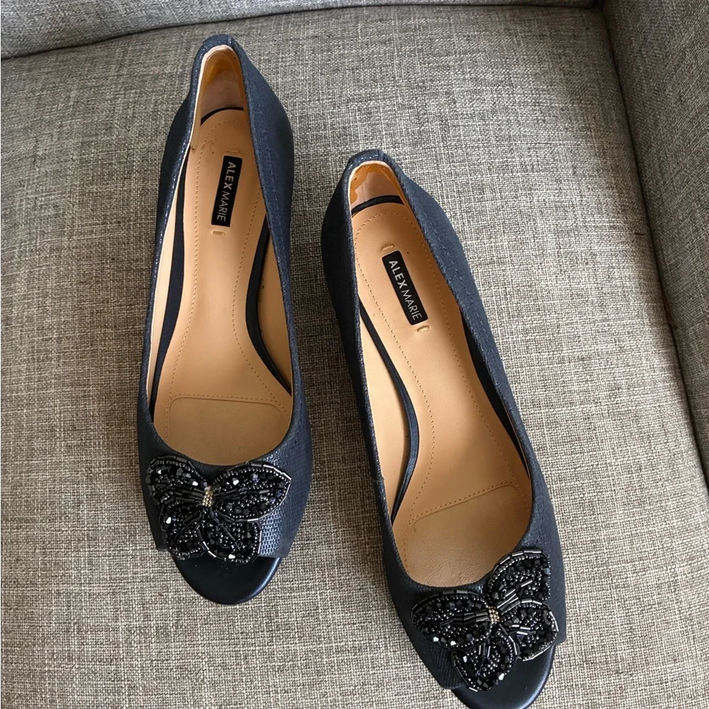 Alex Marie Black Women's Beaded Butterfly Flats